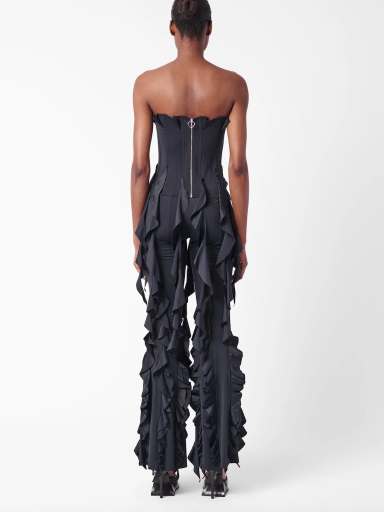 New Poster Girl Calamity Corset Black Lycra Ruffle Festival Rave Strapless Top — image 3 of 4